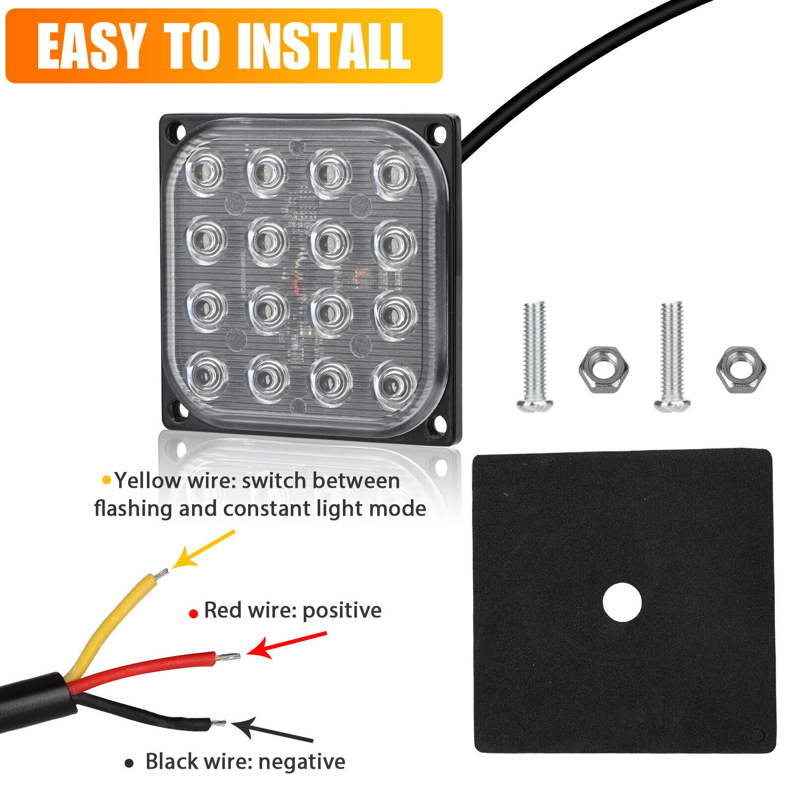 Universal Αδιάβροχο Φανάρι 16 SMD LED Ultra Bright Κόκκινο 48W 7000lm με 2 Λειτουργίες Φωτισμού 12/ 24V